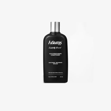 Black bottle of Adams conditioner for men on a white background